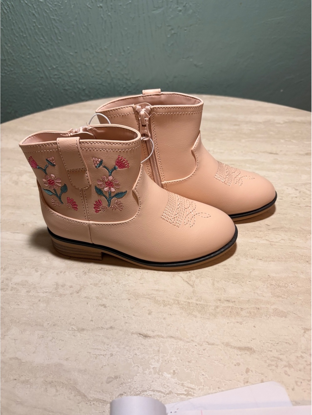Size 11C Girls' Pink Embroidered Ankle Boots Size 11